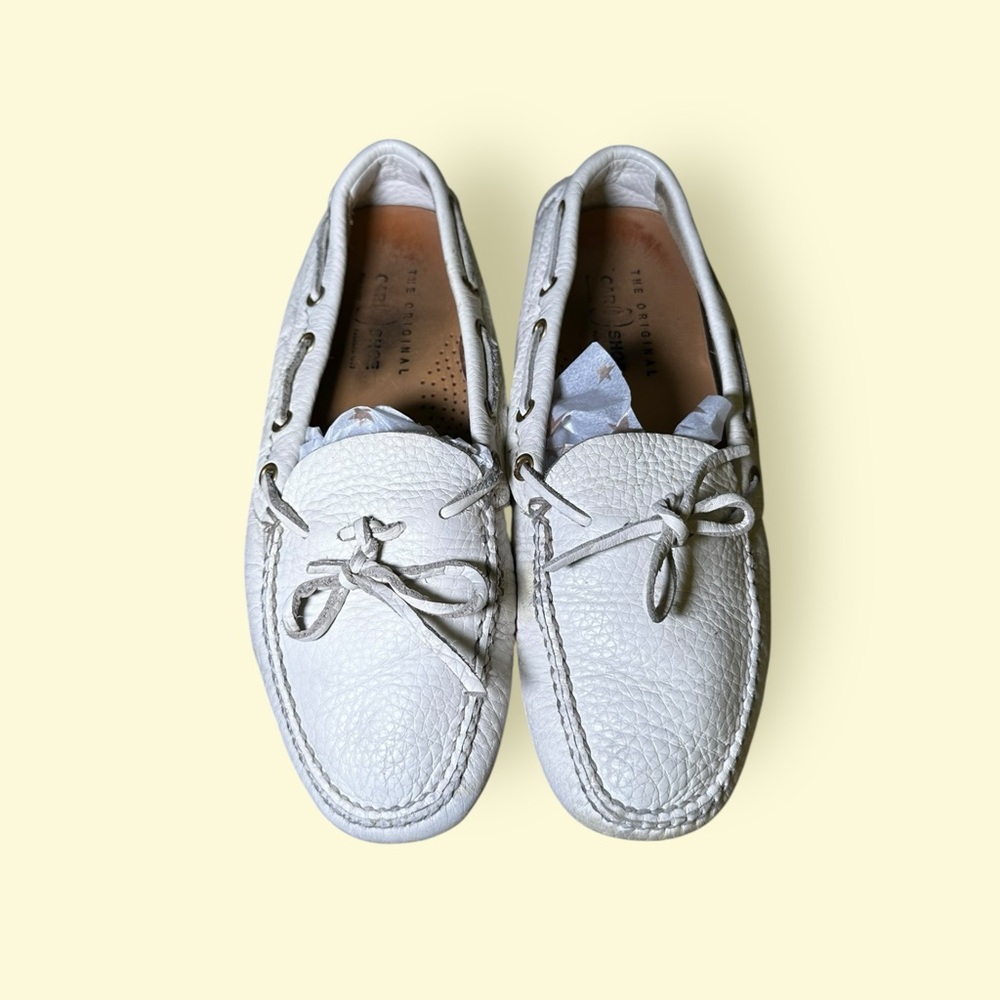 “Original Car Shoe” PRADA White Leather Luxury Driver Shoe Women’s Size 7.5 US